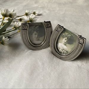 Bundle Lot of Two Small Vintage Silver Horseshoe Picture Frames